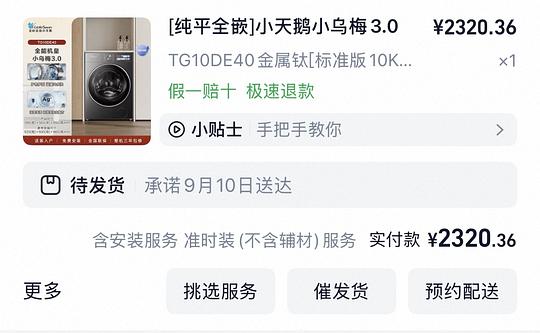 小天鹅小乌梅3.0标准版洗脱10kg到手2100+