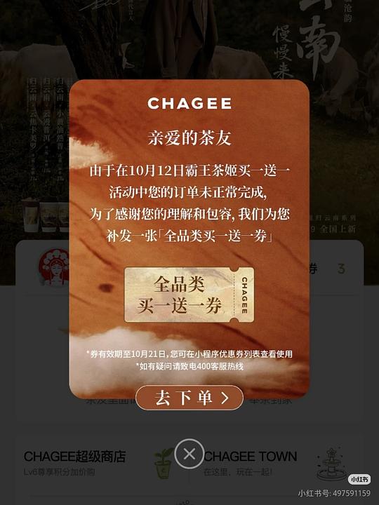 12号购买过霸王茶姬的都可以看看，可能会多一张买一送一券