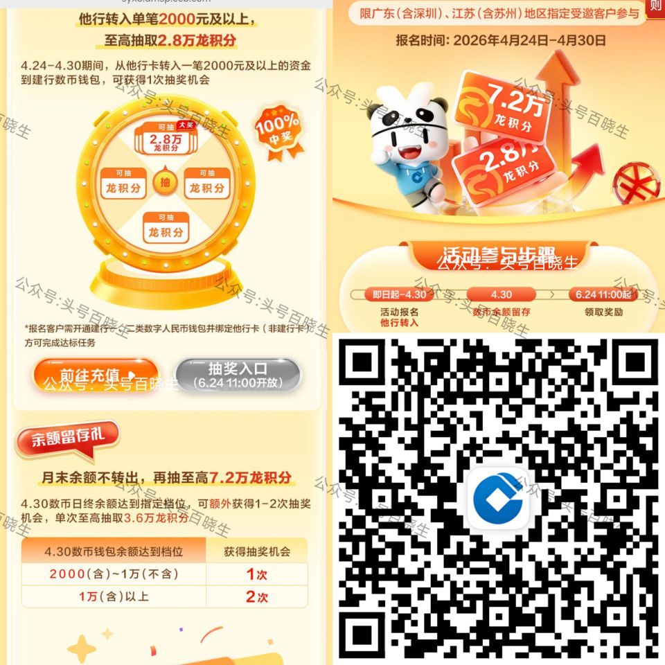 广州含深圳 江苏含苏州建.行 ①30截 他行转入2k以上可得机会 ⏰6.24可抽最高2.8w龙积芬 ...