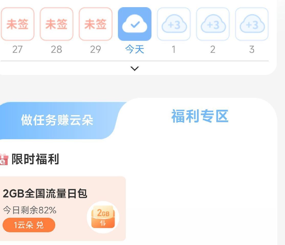 移动云盘APP-我的-云朵中心 福.利专区 有1云朵兌2GB日包 月底最后一天 看需可兌 ...