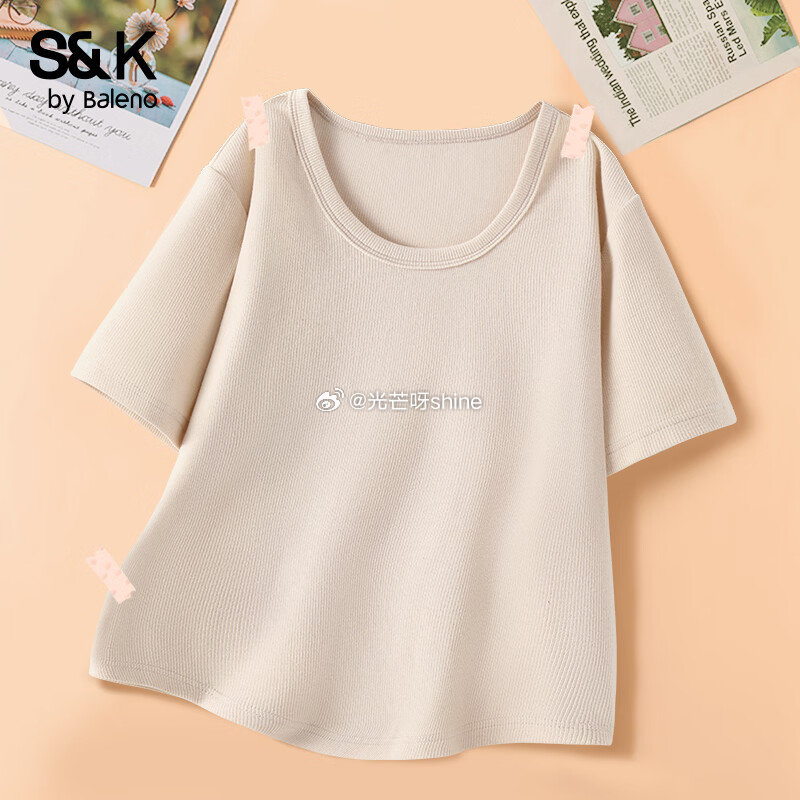 领119-34 班尼路S&K纯棉宽松短袖T恤，任选2件【45.8】 班尼路S&K圆领罗纹短款短袖【2...