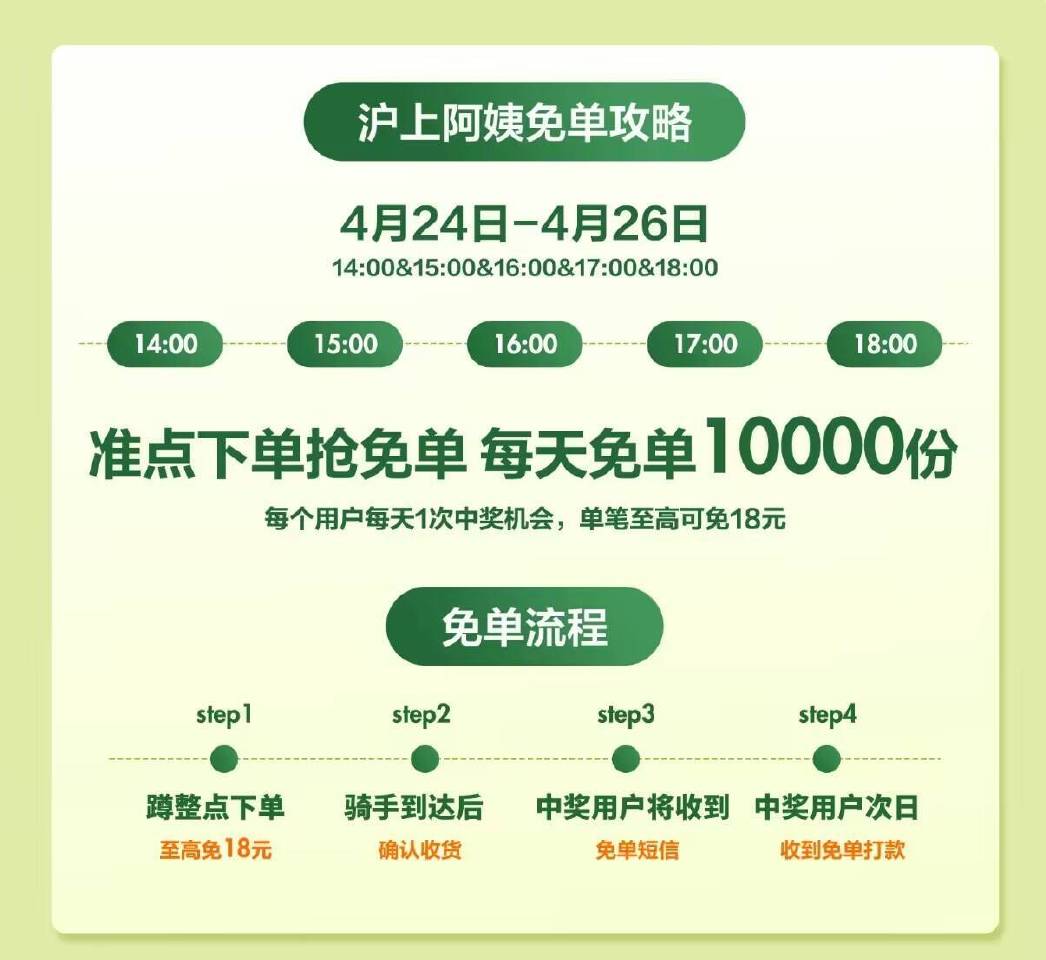 ❗美团沪上阿姨兔单 4.26截 ⏰14:00 15:00 16:00 17:00 18:00 每场2...