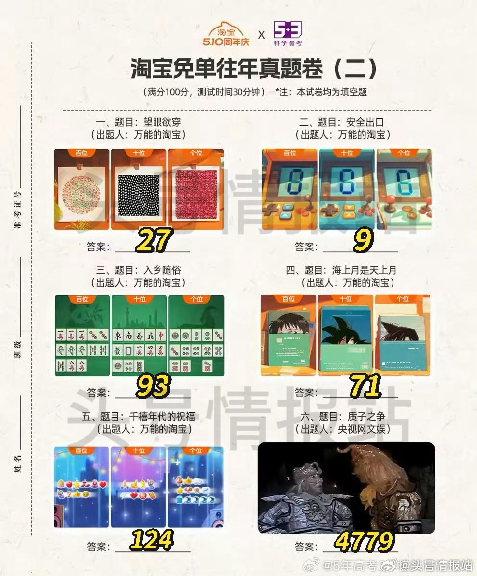 淘宝510周年免单活动即将开启！ 一起来重温一下往年真题吧 ...