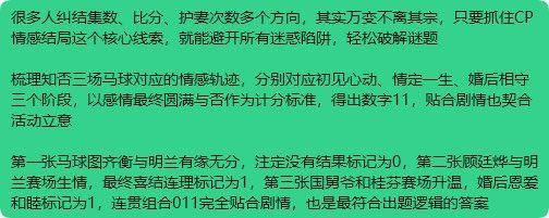 如果抓住CP情感结局这个核心线索，则为011，即答案为11 ...