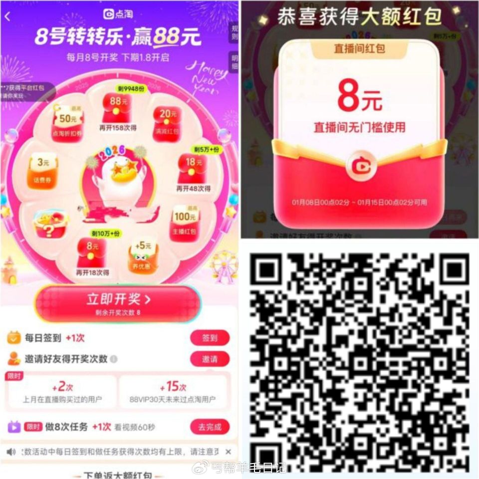 点淘每月8号最高得88鸿包 丐友点淘αpp搜： 点淘8号转转乐3GFFDP - 页面得次数 可抽多个...