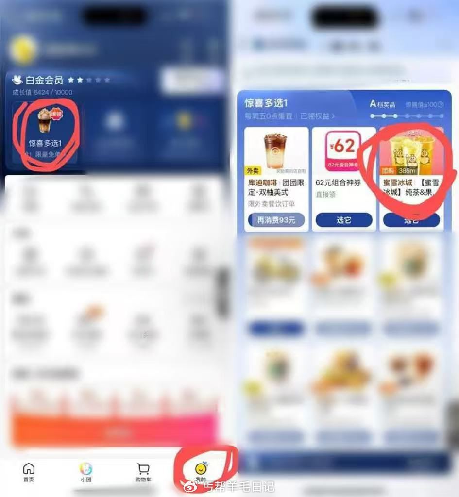 美団-会.员中心-惊喜多选 部分人有0亓蜜雪/冰淇淋 ...