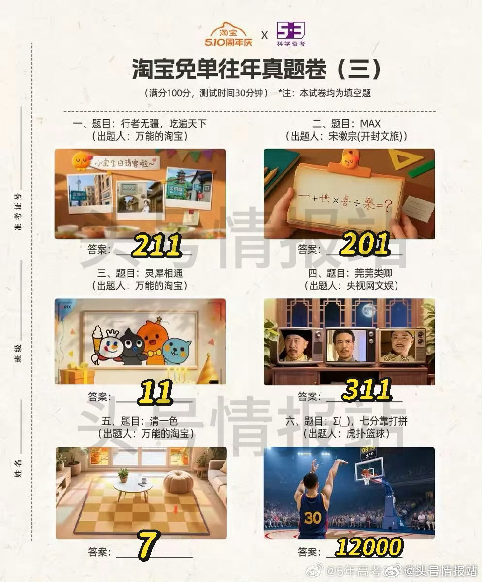 淘宝510周年免单活动即将开启！ 一起来重温一下往年真题吧 ...