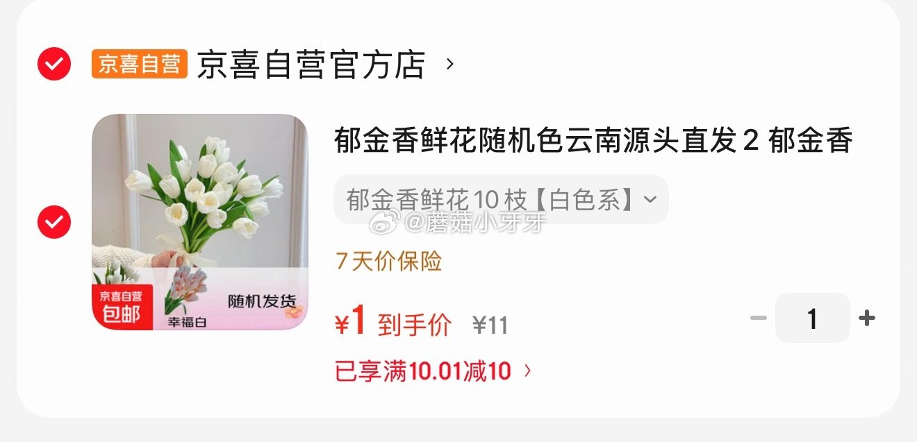 🐶东 鲜花馆10.1-10券 京喜 郁金香鲜花随机色10枝，1...