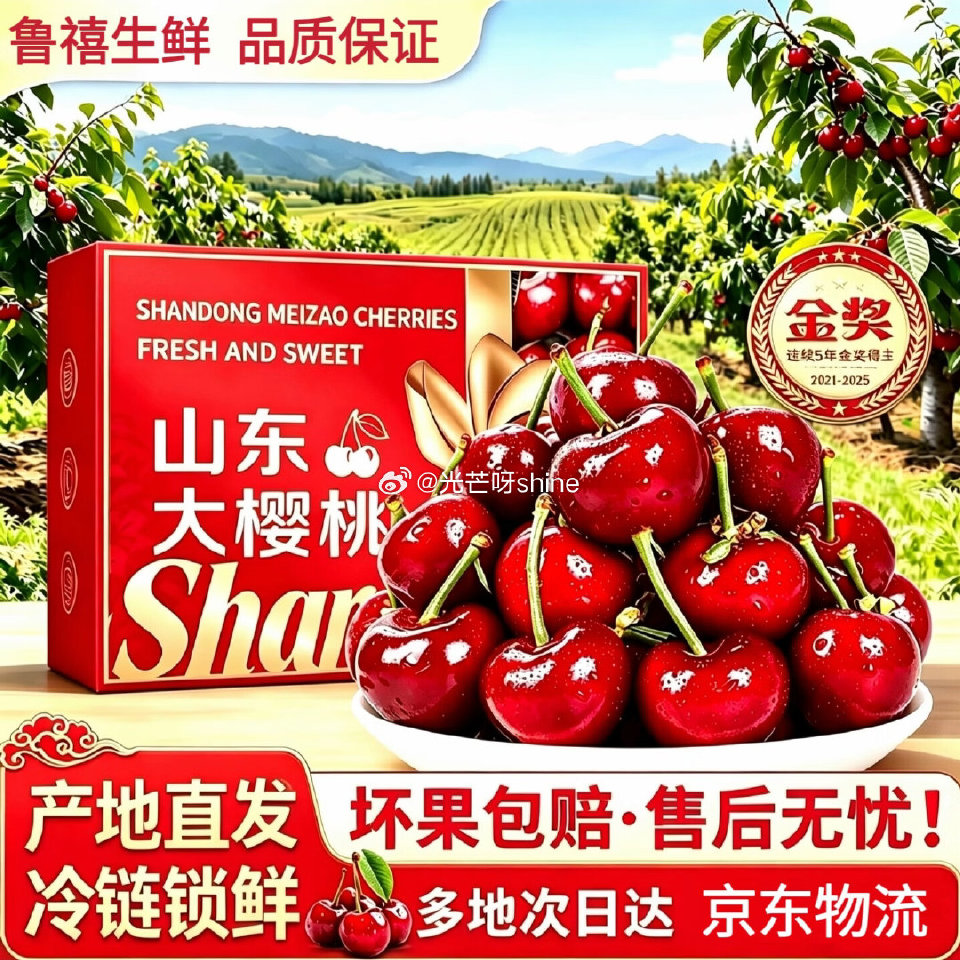 第三方老店了 质量自辩 鲁禧 海岸头茬大樱桃 4斤(净重) 带箱5斤家庭装 优选果22-26mm【4...