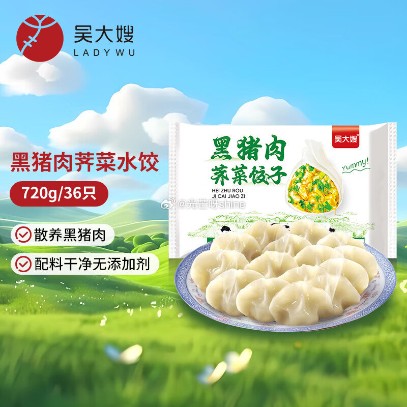 吴大嫂 东北水饺 黑猪肉荠菜馅饺子 720g/36只 有2首购礼金 凑后【7.96】 凑单拍3件...