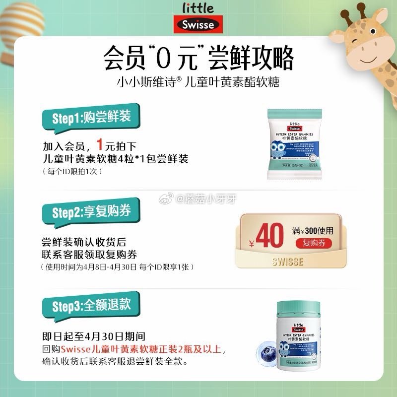 符合1 Swisse斯维诗儿童叶黄素酯软糖试吃装4粒...