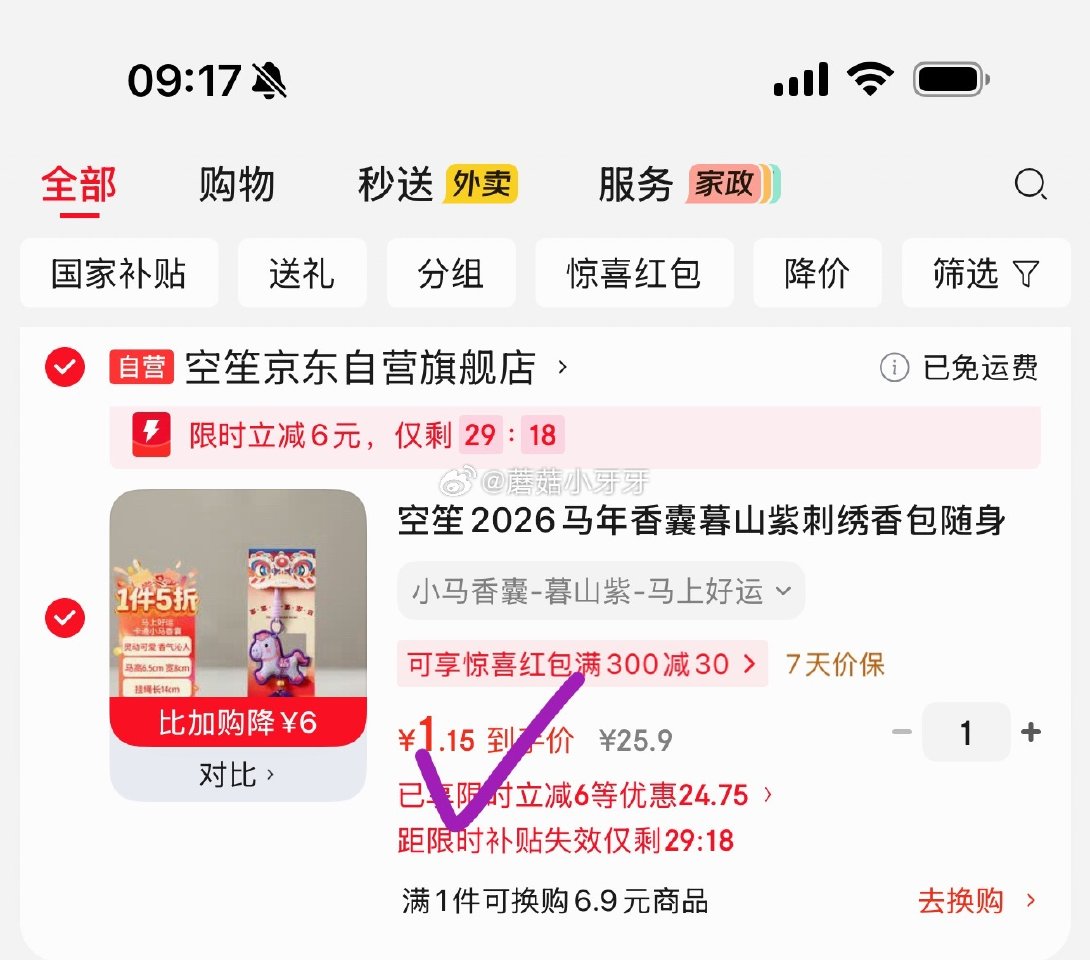 🐶东 200-20惊喜红包 空笙2026马年香囊暮山紫刺绣香包随身挂件 弹6立减，凑后【1.15】 ...