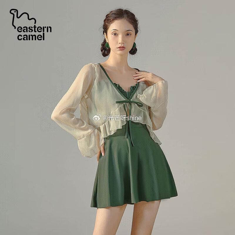 领69-30 东方骆驼 黑色裙式连体保守感显瘦遮肚泳衣【49】 东方骆驼 长袖防晒分体泳衣【39】 ...