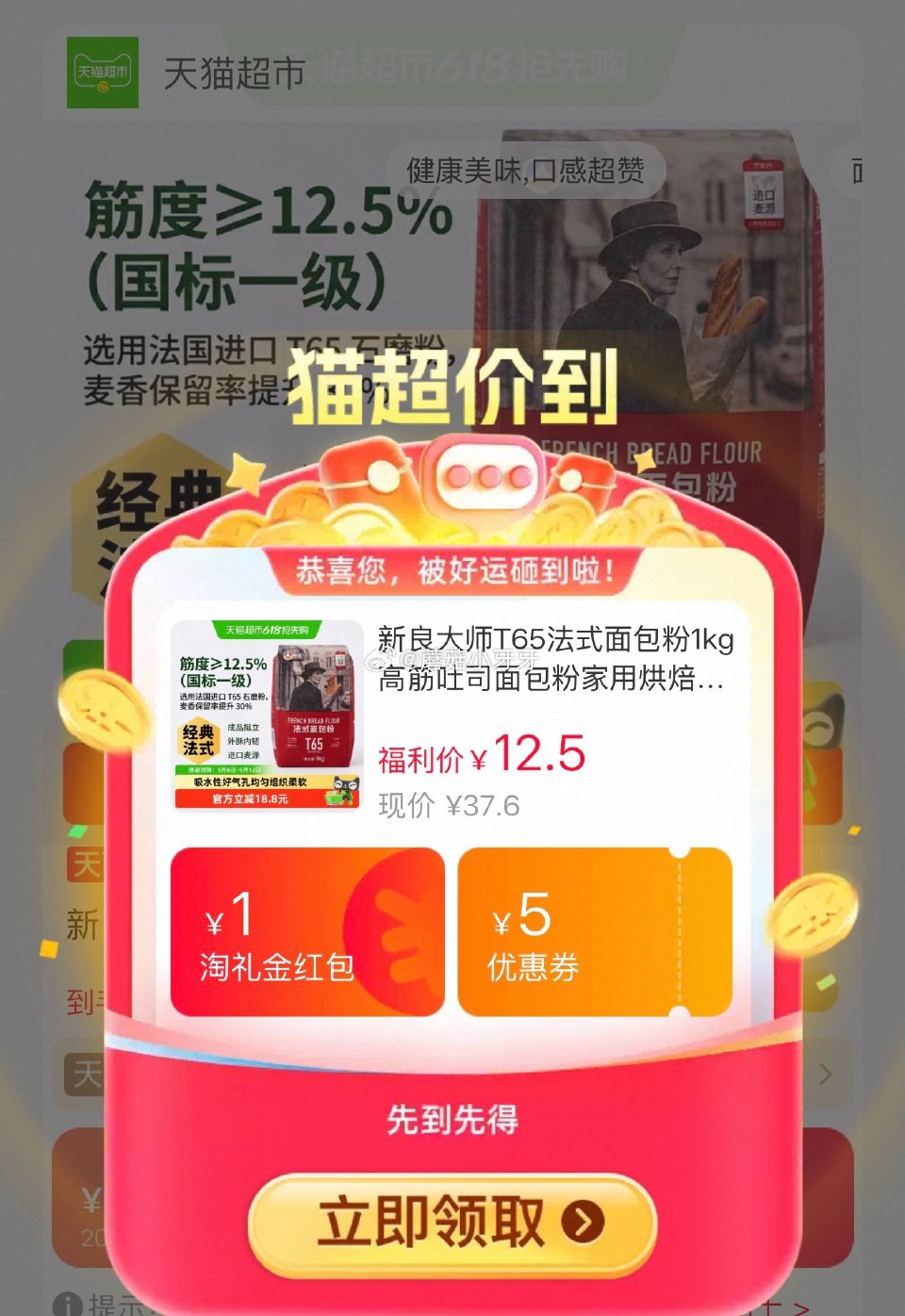 🐱超 新良大师T65法式面包粉1kg 淘宝首页搜索商品标题加购 拍1件vip+2福袋【9.11】 t...